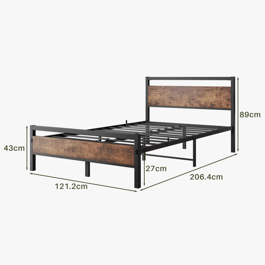 LETTO 140x200 cm in MDF e metallo marrone antico con rete a doghe e spazio sottoletto
