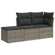 Set Divani da Giardino 3 pz | Set Salotto da Giardino con Cuscini Grigio in Polyrattan