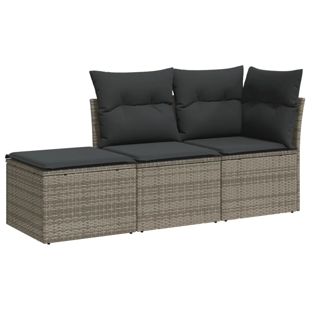 Set Divani da Giardino 3 pz | Set Salotto da Giardino con Cuscini Grigio in Polyrattan