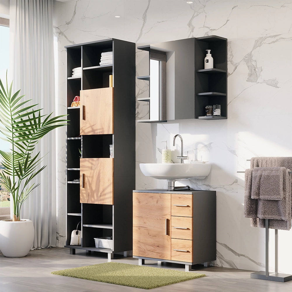 Vicco Set di mobili da bagno Antracite/quercia dorata 3 parti, con mobile da bagno 190 cm