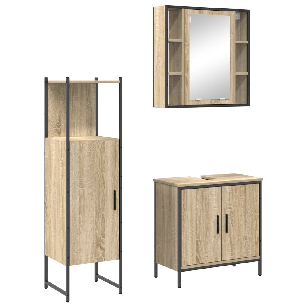 Set di mobili da bagno 3 pezzi Rovere Sonoma in legno ingegnerizzato