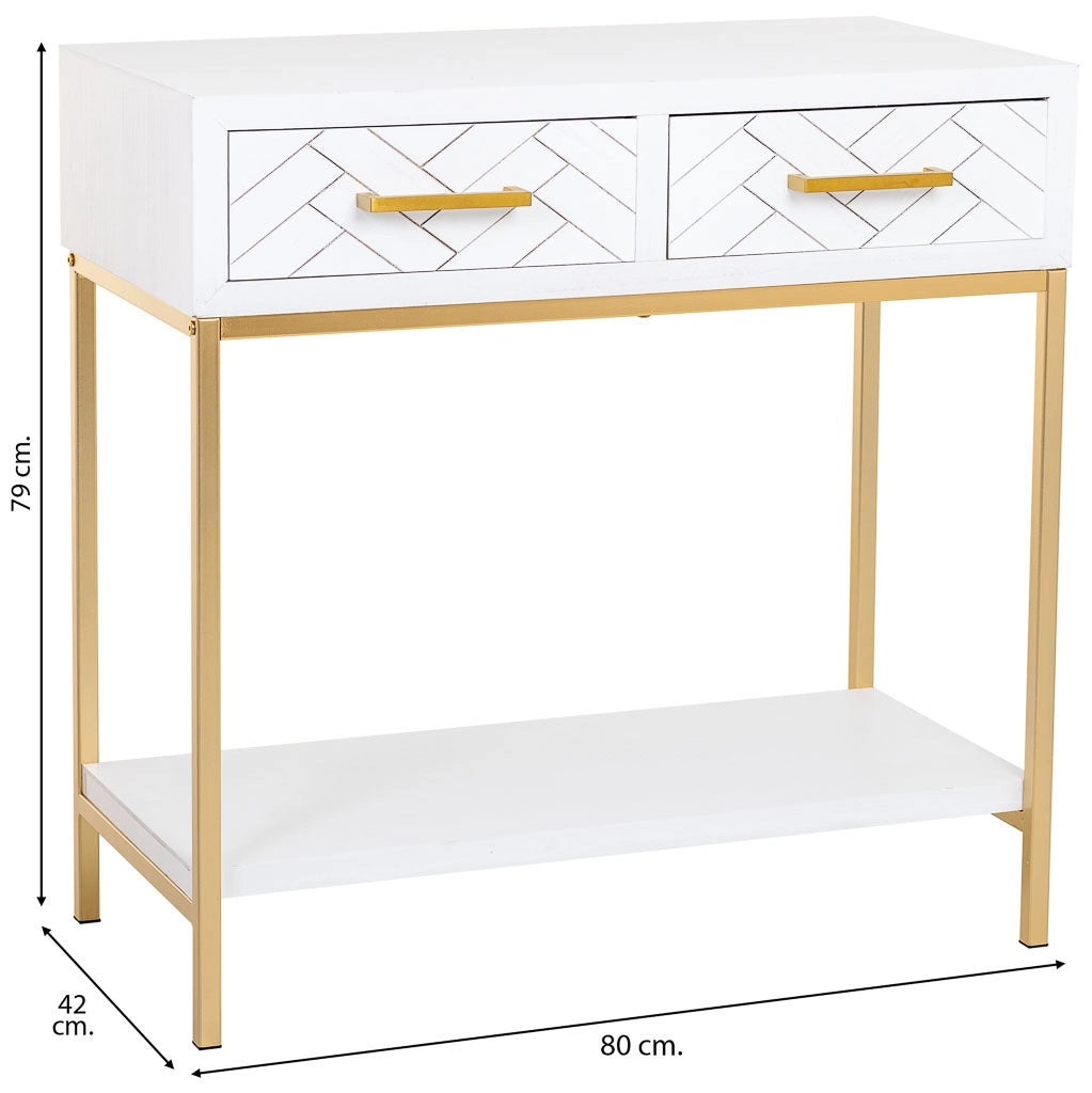 Mobile ingresso con 2 cassetti, legno e metallo, 80x42x79h cm