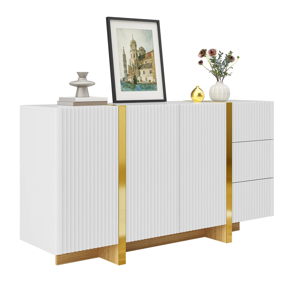 Madia con 3 ante e 3 cassetti; frontali rigati e cerniere ammortizzate; per ingresso o soggiorno; 140×36×75 cm