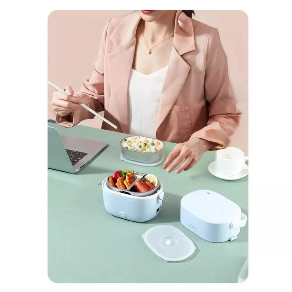 Trade Shop - Porta Pranzo Lunch Box Scaldavivande Elettrico Portatile Con Doppio Scomparto In Acciaio -