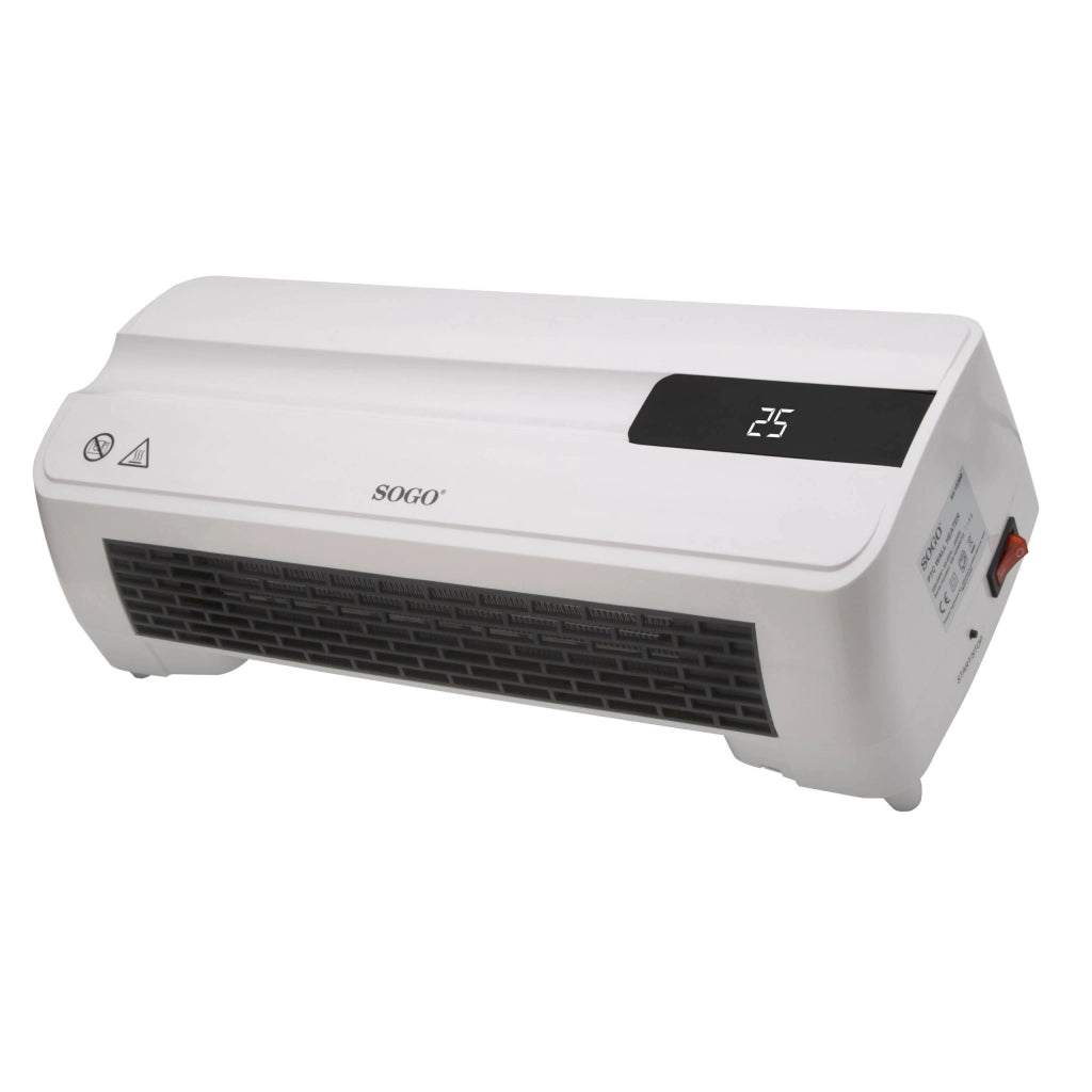 Termoventilatore da parete PTC 2000W con display LED digitale, telecomando, timer 7 giorni, termostato elettronico - SOGO