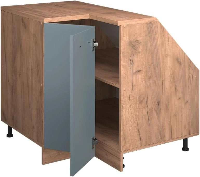 Mobile sottotetto Mobile angolare Rion, Grigio-blu, 75.6 x 81.6 cm con 1 porta, carcassa dell’armadio profondità 60 cm, adatto per il salvaspazio sotto tetti spioventi