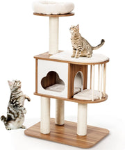 Tiragraffi in legno con 4 colonne tiragraffi, 2 piattaforme, albero da arrampicata con grotta e piattaforma di osservazione, per gatti, 68 x 48 x 117 cm (marrone)