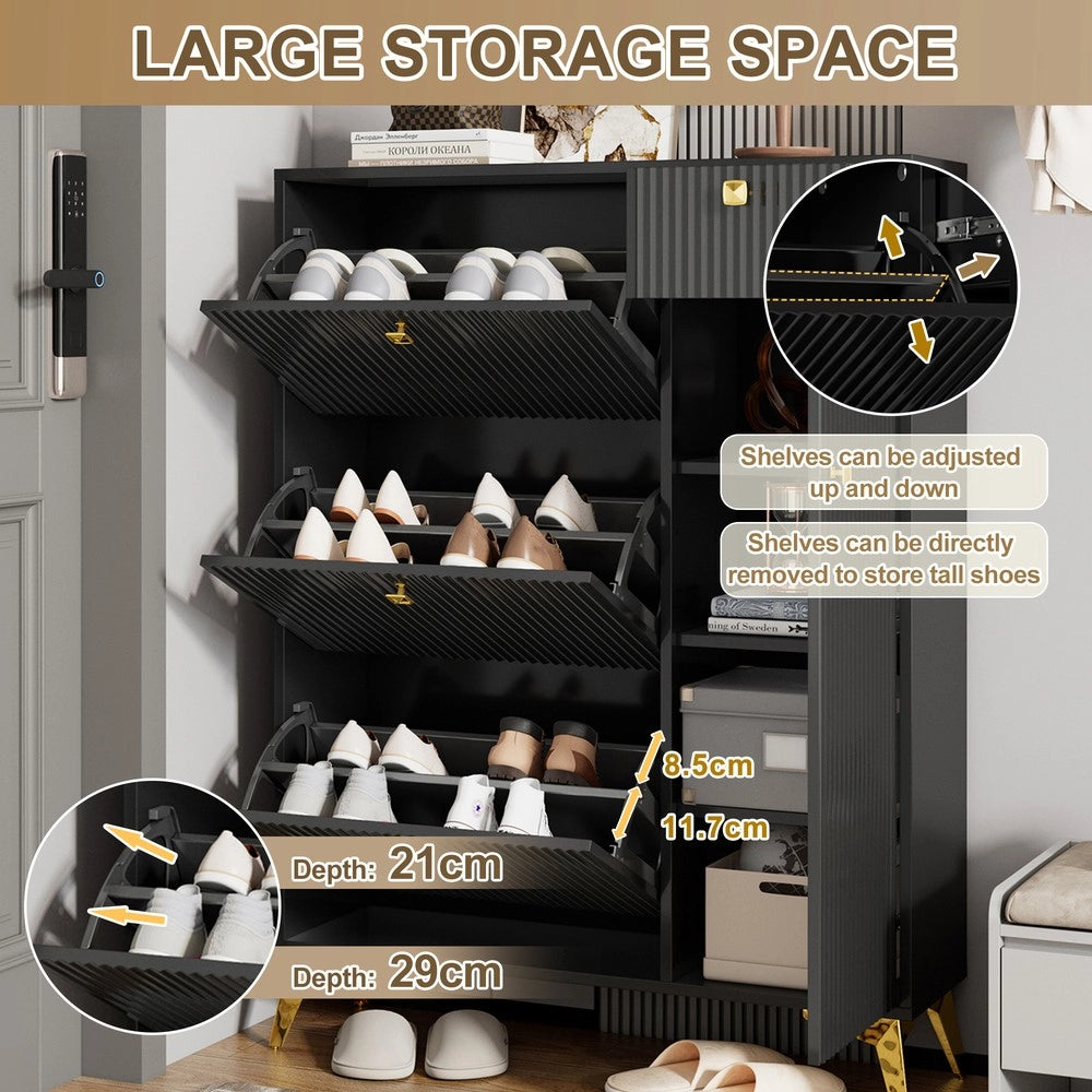Scarpiera con 3 Ante, 1 Cassetto e 1 Porta ¨C MINIMAL ¨C Nero, 90x121x25 cm