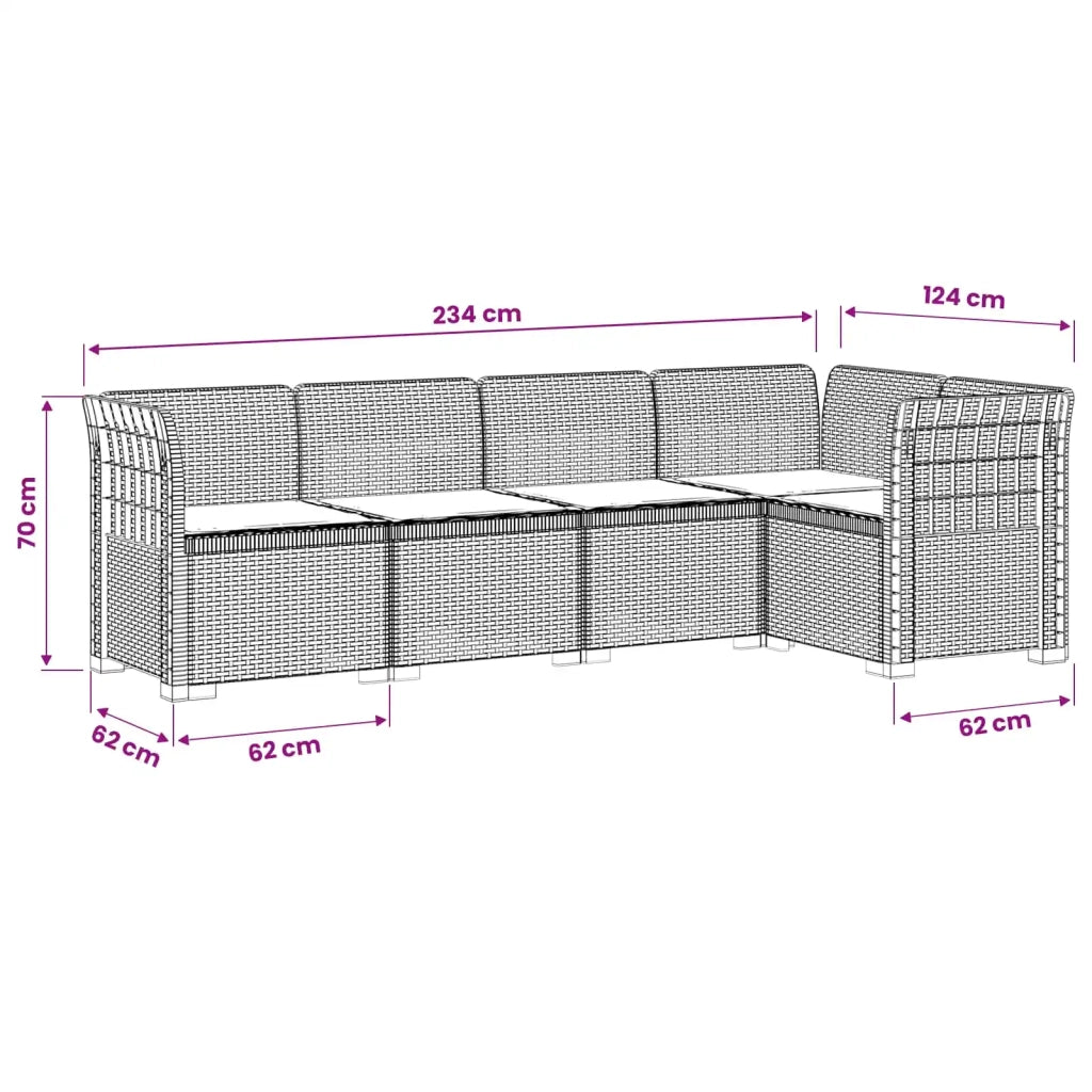 Divano da Giardino 5 Posti con Cuscini Stile Rattan PP 3444049