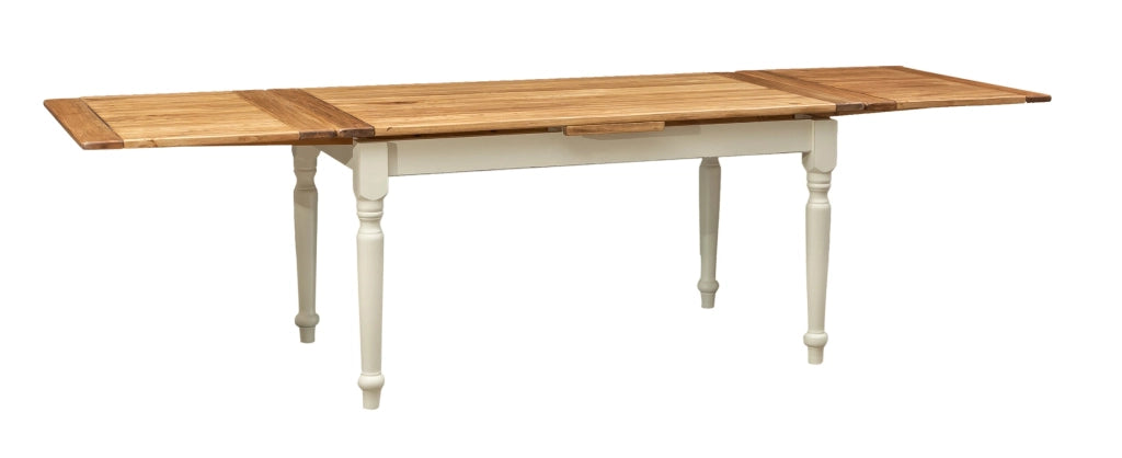 Biscottini Tavolo allungabile Country legno massello di tiglio con struttura bianca anticata piano naturale. Made in Italy