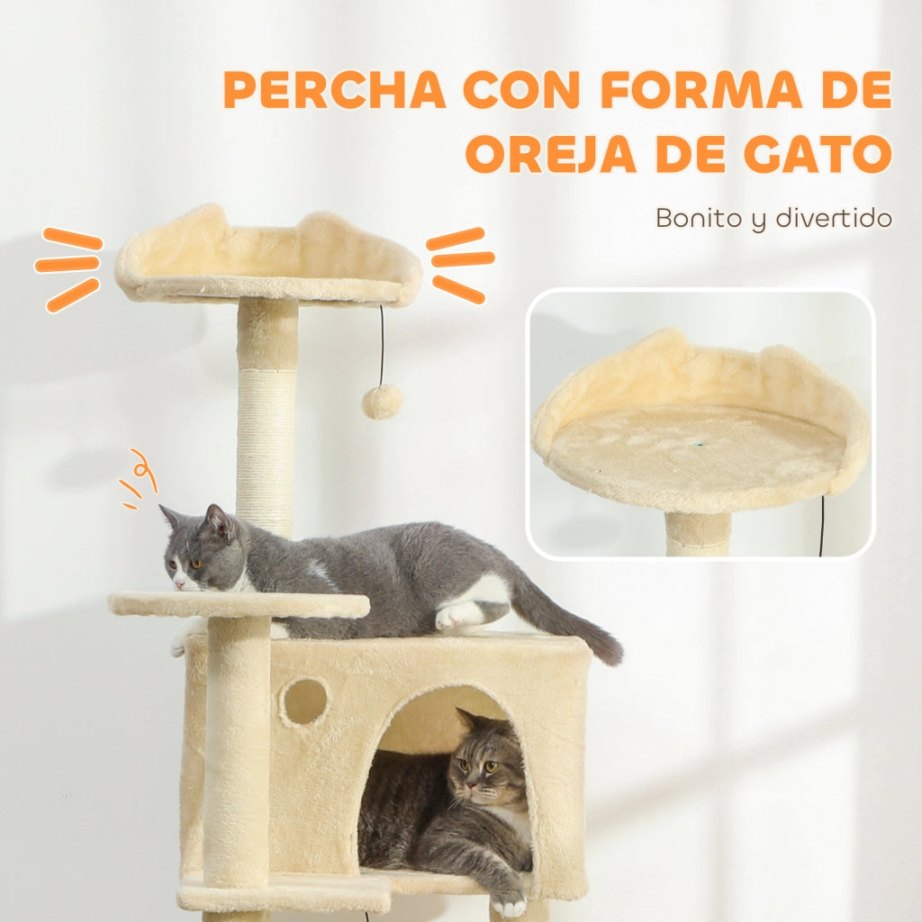 Albero tiragraffi per gatti con piattaforme letto e amaca ¨C zephmum ¨C 160 cm beige