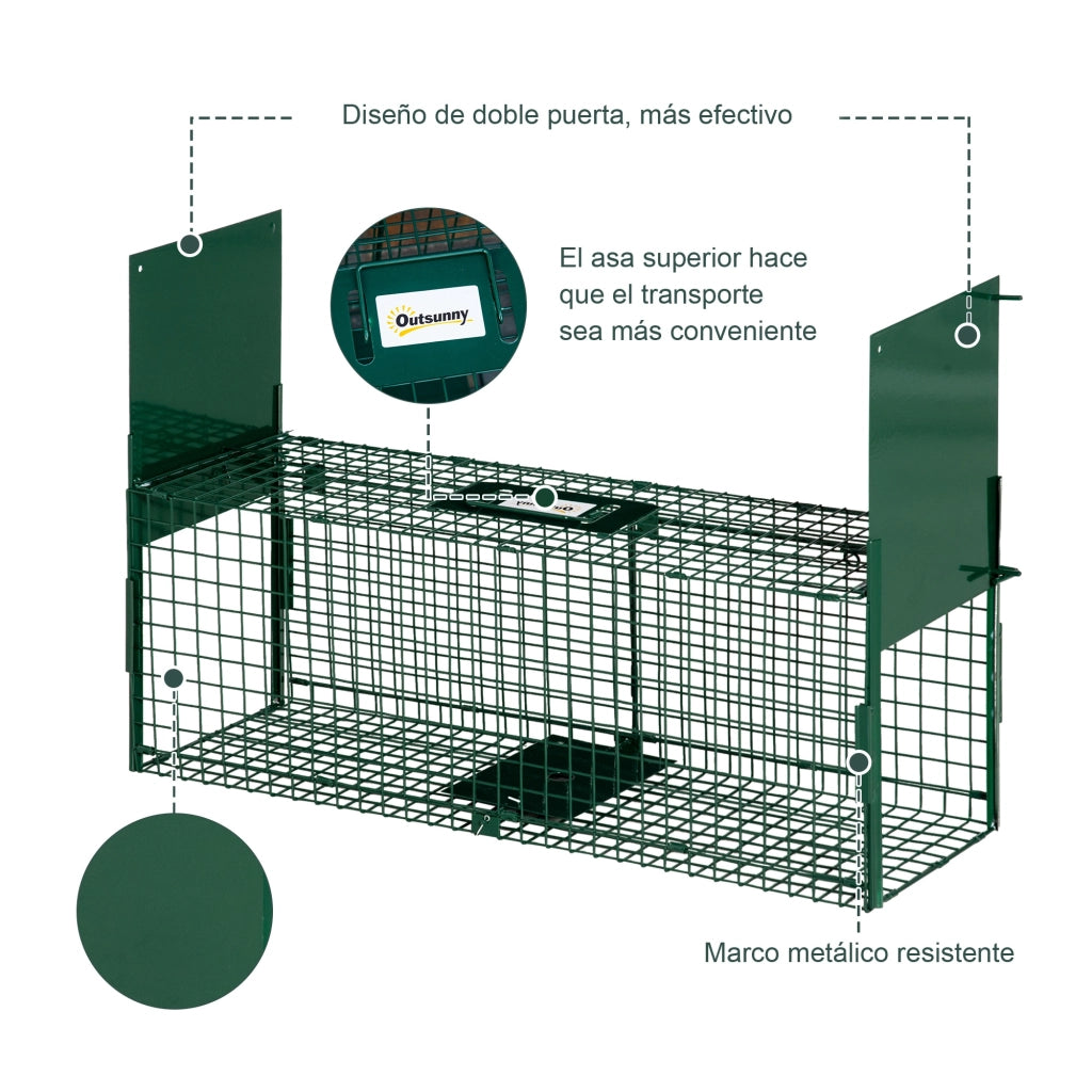 Gabbia di Cattura per Animali Vivi con 2 Porte ¨C Xylo ¨C 80x25x30 cm Verde Scuro