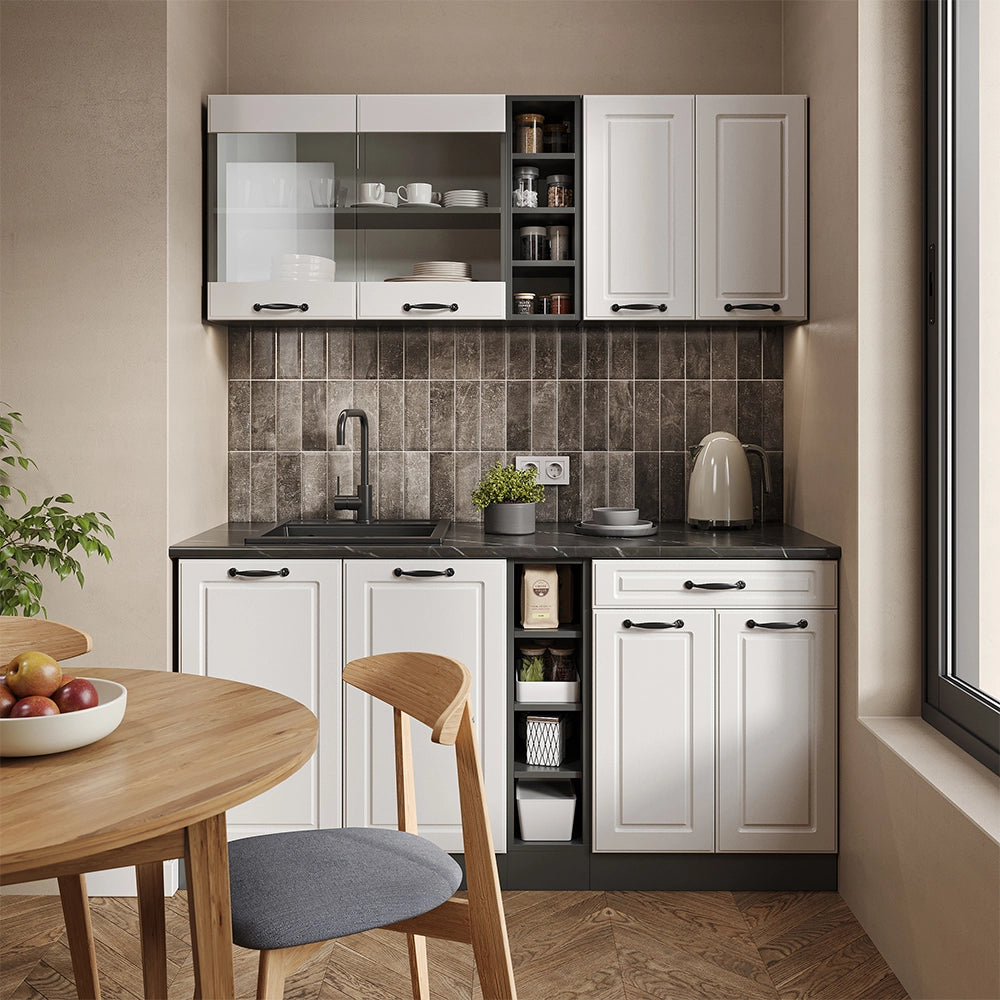 Vicco Cucina completa Bianco casa di campagna/antracite 160 cm , PL Marmo