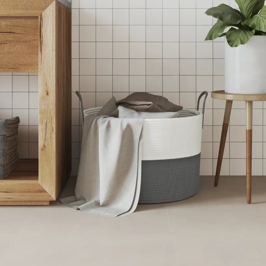 Cestino Portaoggetti Grigio e Bianco ?51x33 cm in Cotone CFW1111186
