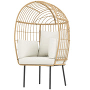 Poltrona in rattan a forma di uovo con cuscino sfoderabile resistente alle intemperie per giardino e balcone beige
