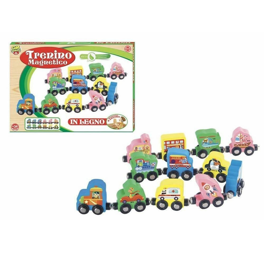 Trade Shop - Trenino Magnetico In Legno Con Vagoni A Calamite Giocattolo Gioco Bambini +24 M -