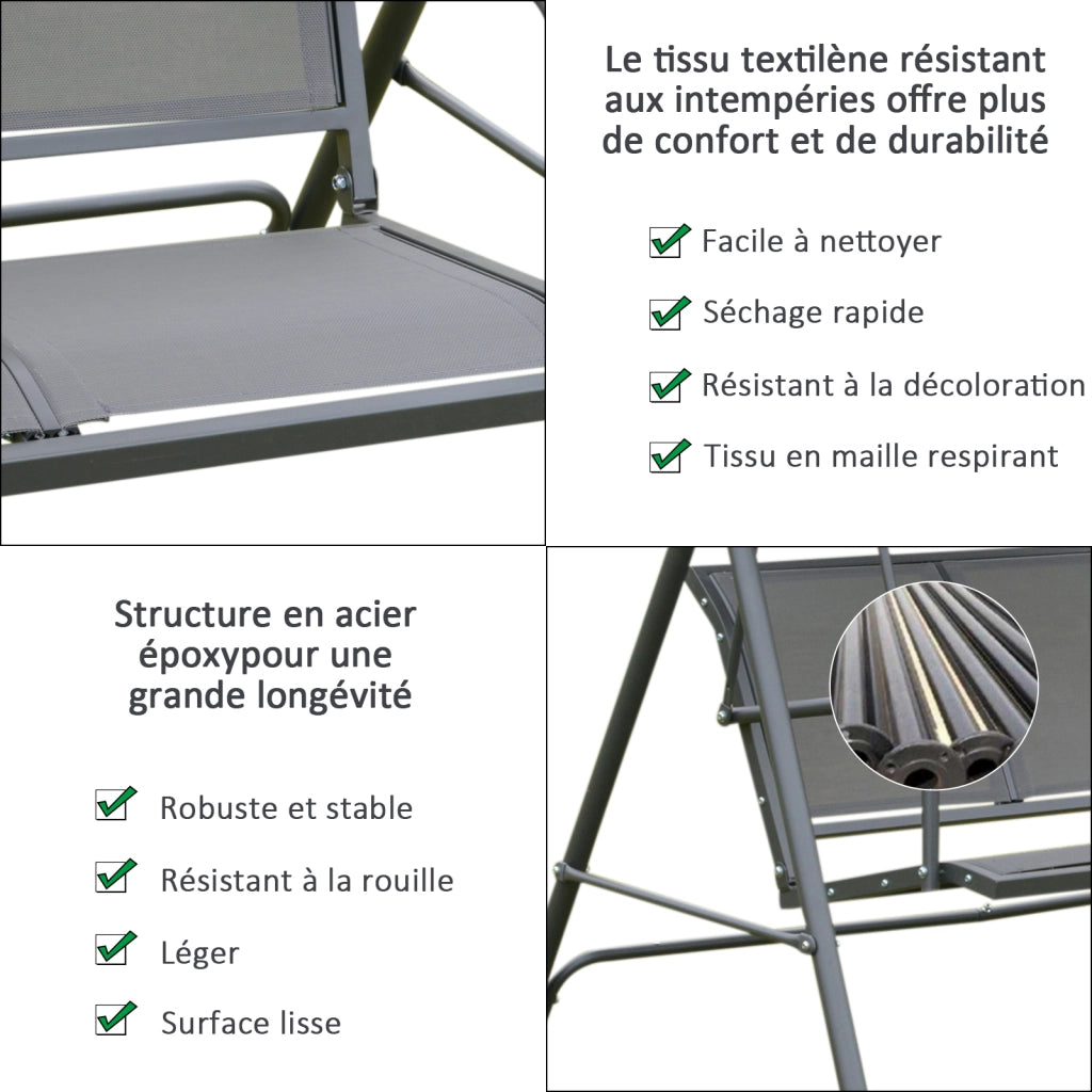 Amaca da Giardino 3 Posti ¨C Zephmum ¨C Grigio Tessilene Acciaio