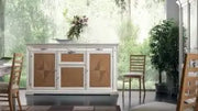 Credenza Charlotte madia in legno massiccio bianco e noce Bassano intarsiato rombo