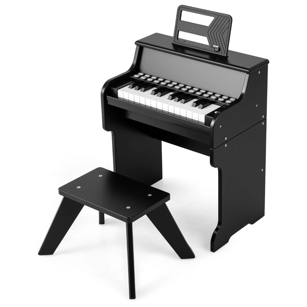 Mini tastiera pianoforte per bambini a 25 tasti con sgabello, Mini pianoforte digitale in legno con velocit¨¤ regolabili Nero-Tastiere elettriche