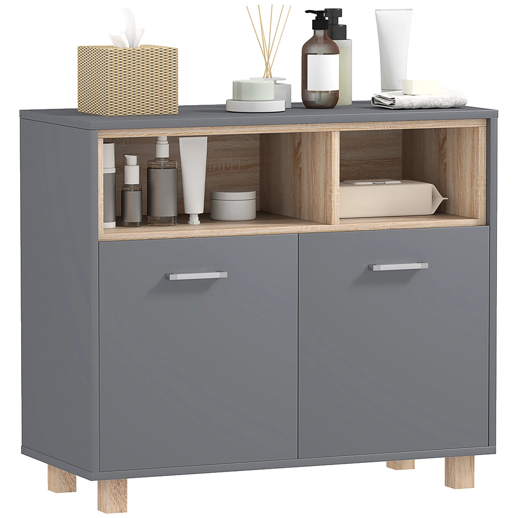 Mobiletto Bagno Moderno con Vani Aperti e Armadietto ¨C Zephmum ¨C Grigio, 80x35x70 cm