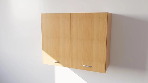 Pensile Cucina  in Legno Nobilitato Faggio, Mobile Alto con 2 Ante, Pensile Componibile Moderno Made in Italy (H80XL70XP32cm)