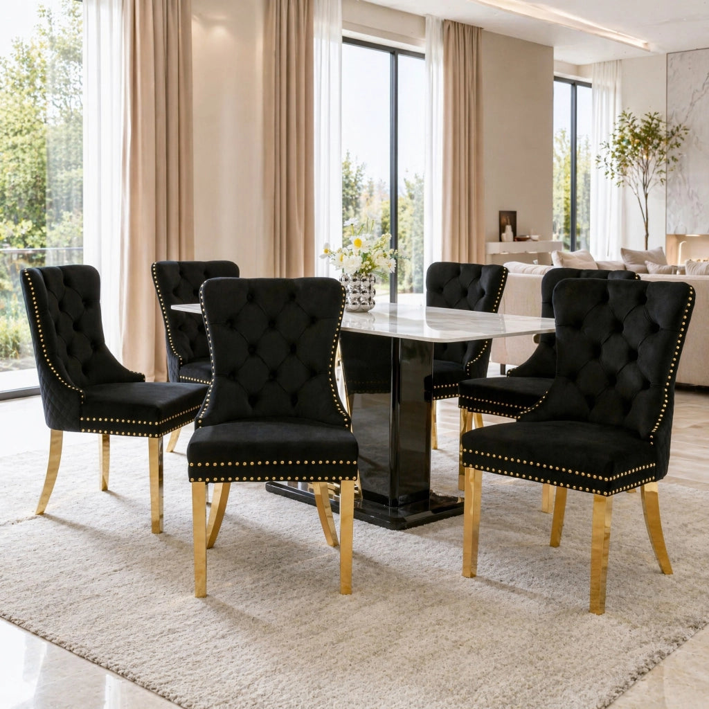 SEDIA DA PRANZO 50.5x45x95 cm Velluto Nero con gambe in acciaio inox dorato
