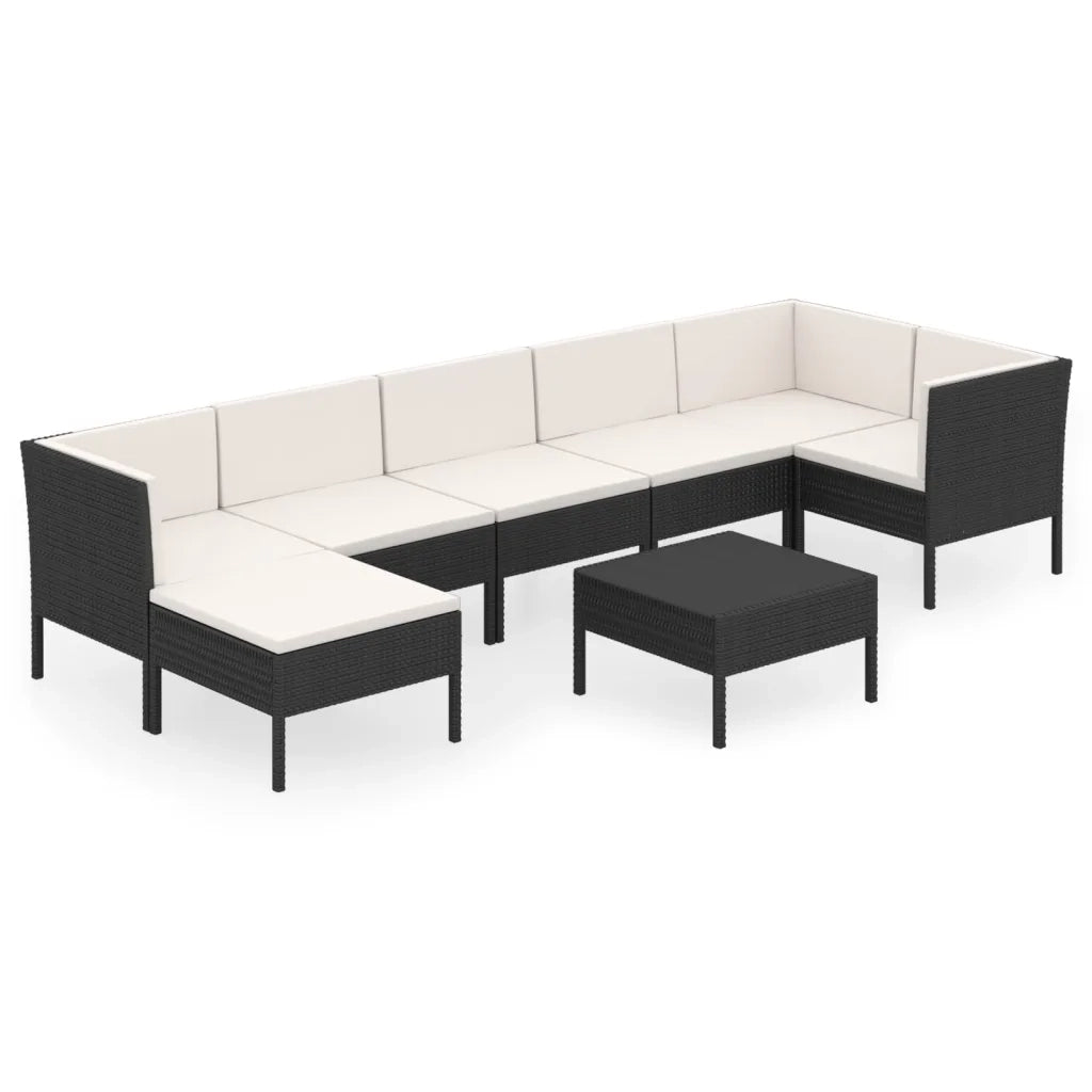 Set Divani da Giardino 8 pz con Cuscini in Polyrattan Nero 3094412