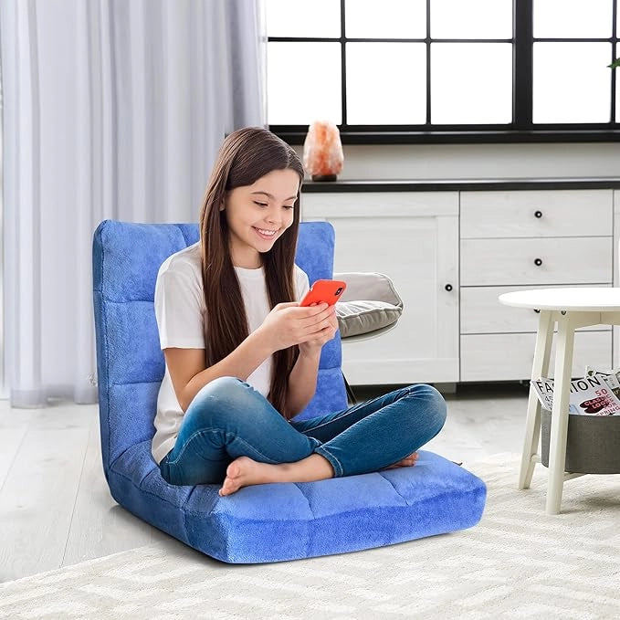 Sedia da Pavimento, Sedia Imbottita Regolabile in 14 Posizioni, Poltrona Salotto per Relax, Yoga, Lettura (Blu)