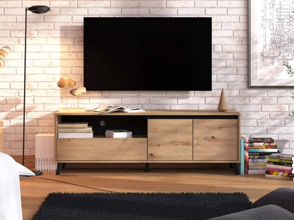 Scala, Mobile Porta tv un Cassetto, 157x40x52.5h cm Marrone Rovere Nodi