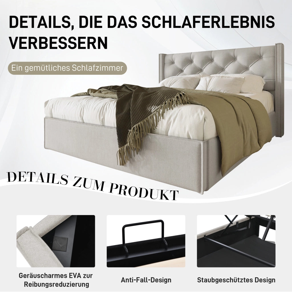 letto imbottito cotone grigio chiaro 140x200 cm