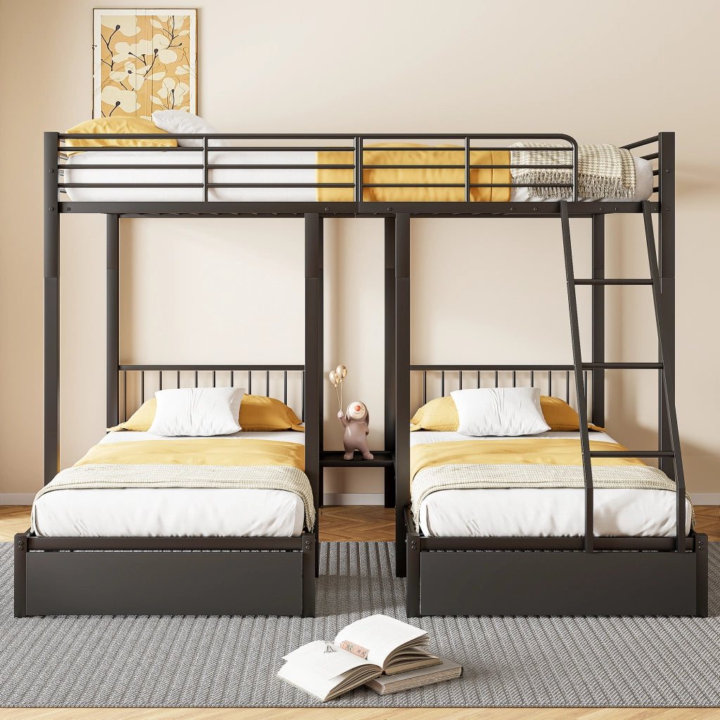 Letto a castello triplo con cassetti metallo nero 140x200 cm