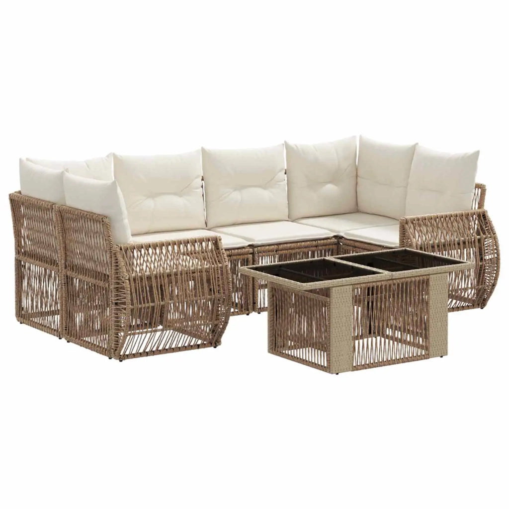 Set Divano da Giardino 7 pz Beige e Bianco Crema polyrattan 3436905