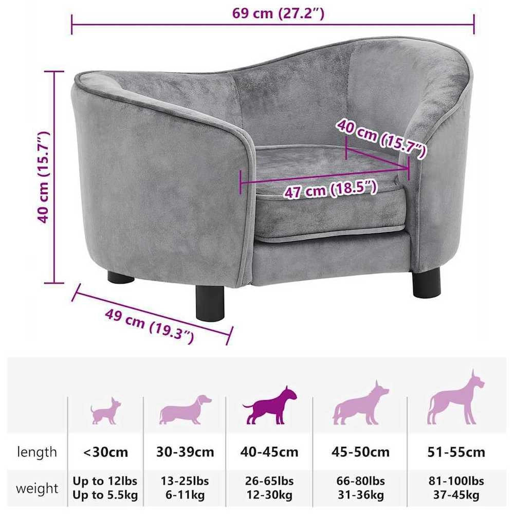 Dog Sofa Grey 69x49x40 Cm Plush