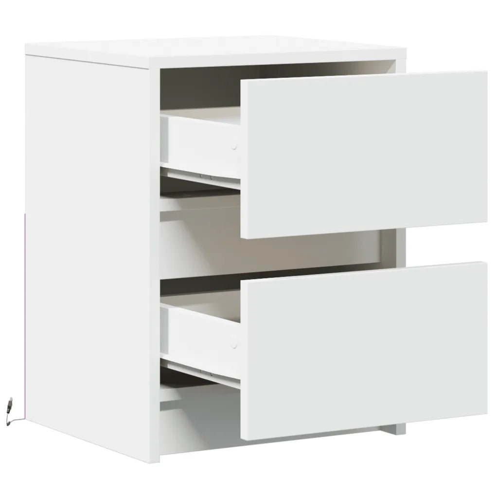Set di 2 Comodini | Armadio da Notte | Mobiletto da notte con Luci LED Bianchi in Legno Multistrato