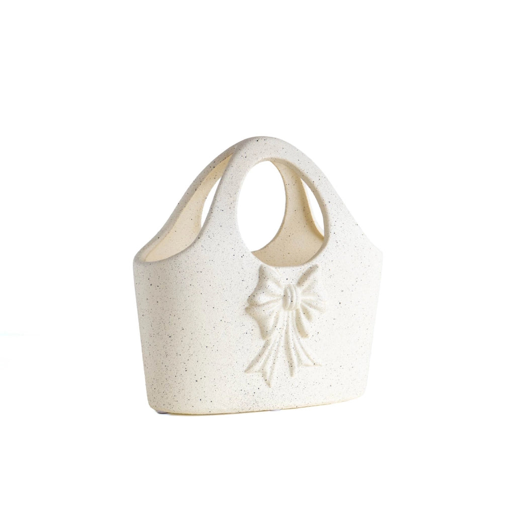 Vaso Decorativo Moderno da Interno in Ceramica – Collezione Design Elegante per Arredo Casa,Vasi Da Soggiorno, Tavolo o Salotto Soprammobile Di Design Borsetta - Bianco Natural