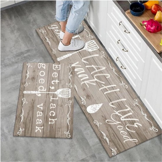 Set di Tappeti Antiscivolo Lavabile - 2 Tappeti da Cucina 50x80cm - 50x150cm - Tappeto di Comfort per Cucina, Ufficio e Decorazione Interna