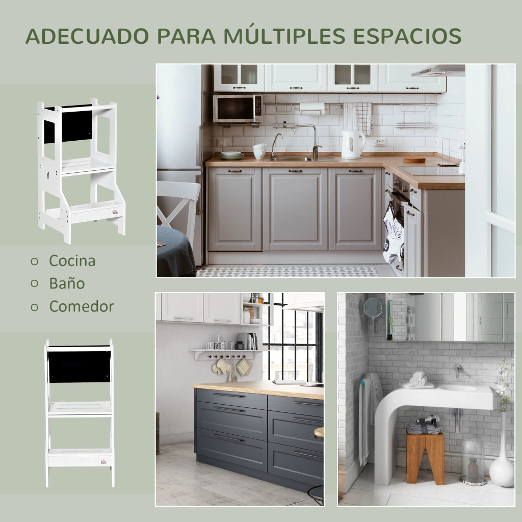 Torre di apprendimento 2 in 1 con scrivania e lavagna ¨C Xylo ¨C Bianco 42x44x86 cm