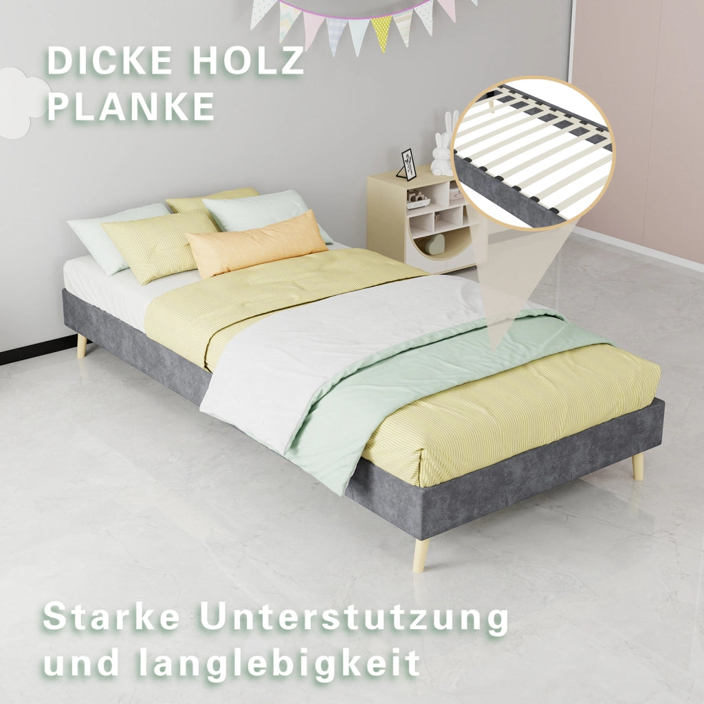 LETTO 90x200 cm Grigio in Tessuto e Metallo, Design Senza Testiera