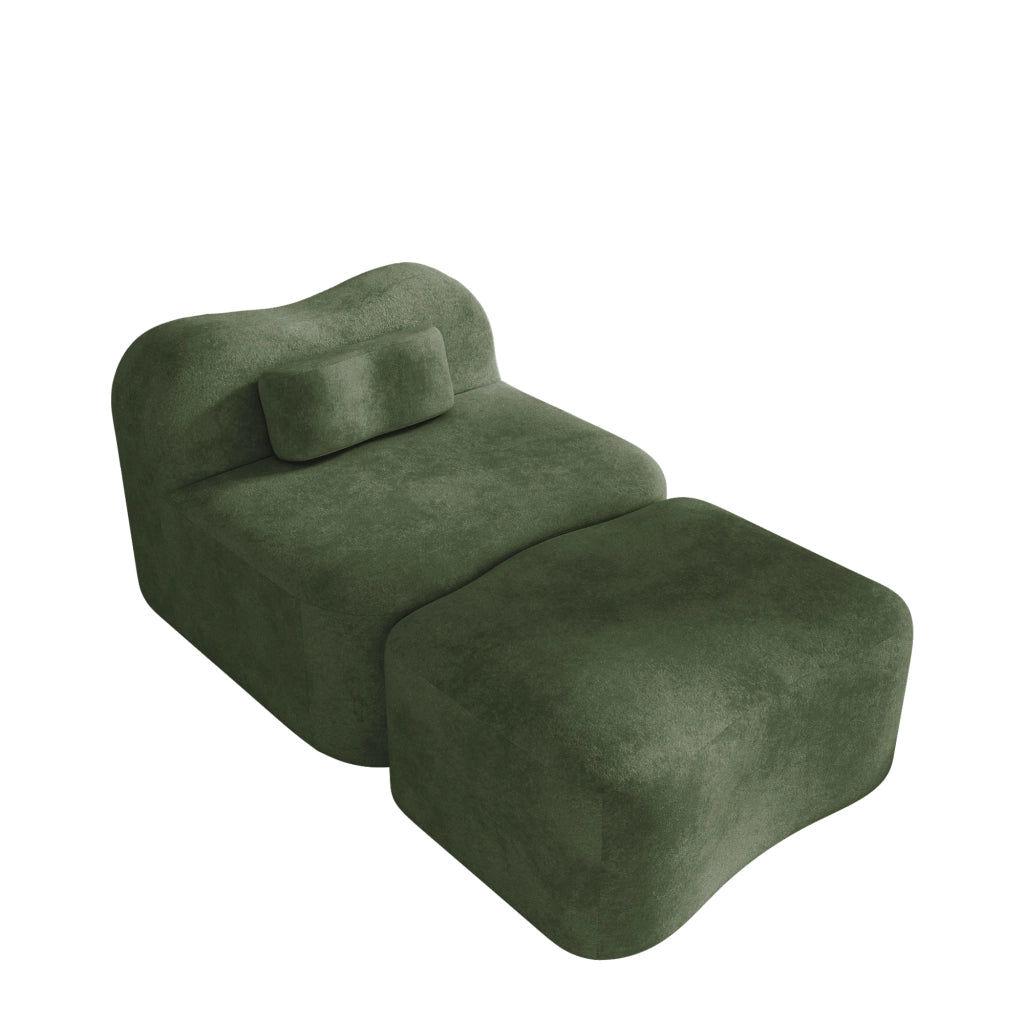 Divano con poggiapiedi ¨C Minimal ¨C verde tessuto morbido cuscini mobili