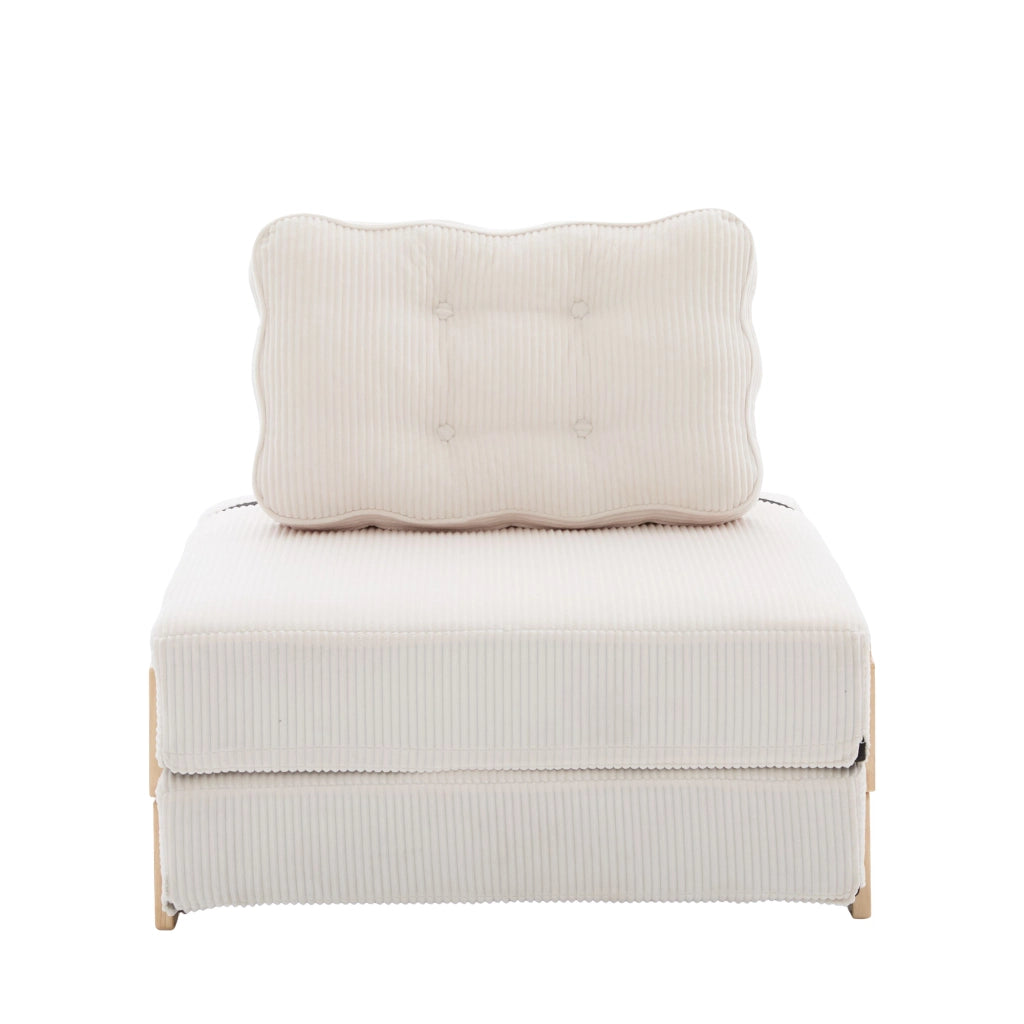 Poltrona letto 90x86x84 cm trasformabile in velluto a coste beige