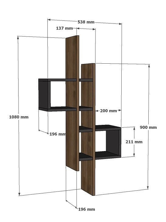 Mensola da parete in legno "Emse" - 53 x 19 x 108 cm - Rovere, Antracite