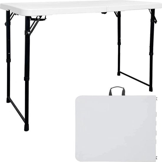 Tavolo pieghevole da 105 cm di altezza regolabile - Tavolo da picnic e campeggio pieghevole per feste (bianco)