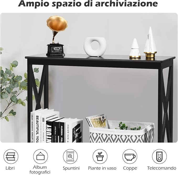 Tavolo Consolle a 2/3 Ripiani, Tavolo d’Ingresso in Legno, Mobile Multifunzionale per Soggiorno e Corridoio, 100 x 30 x 80cm, Portata Massima 30 kg (2 Ripiani, Nero)