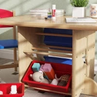 Set Tavolo e Sedie per Bambini 3-7 Anni con 2 Sedie e Tavolo con 4 Contenitori, in Legno e PP, color Legno