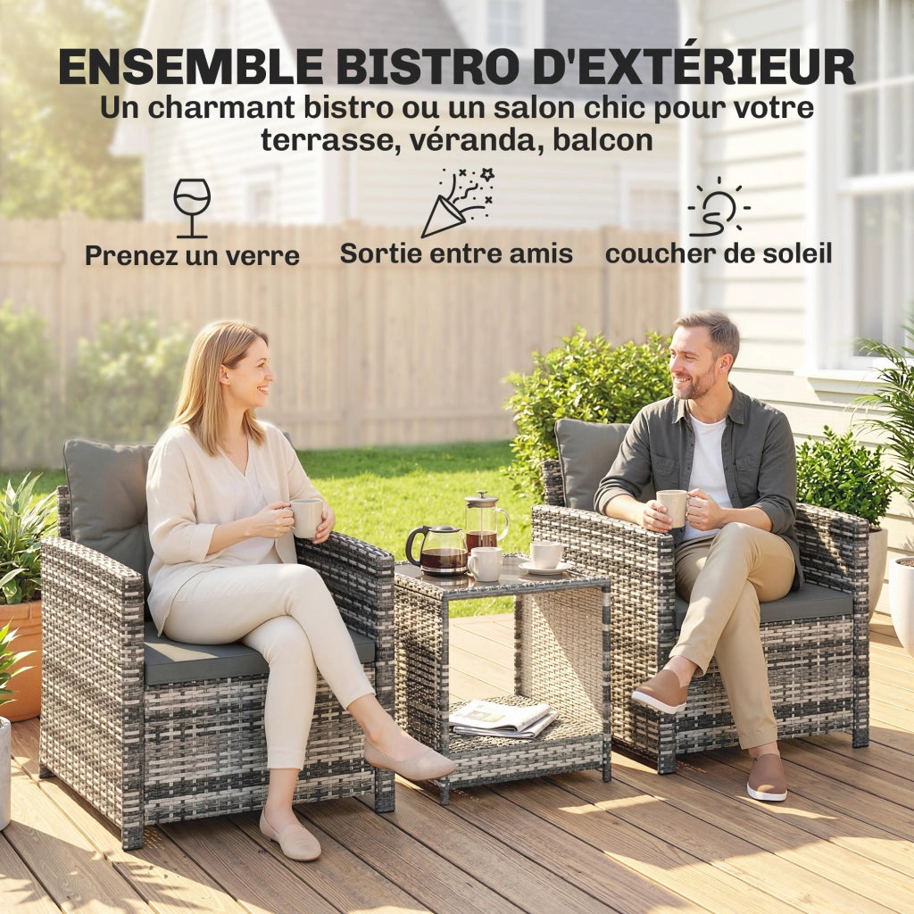 Set Giardino 3 Pezzi con Tavolino e 2 Sedie ¨C zephmum ¨C Grigio Chiaro, Polyrattan, 62x65x75 cm