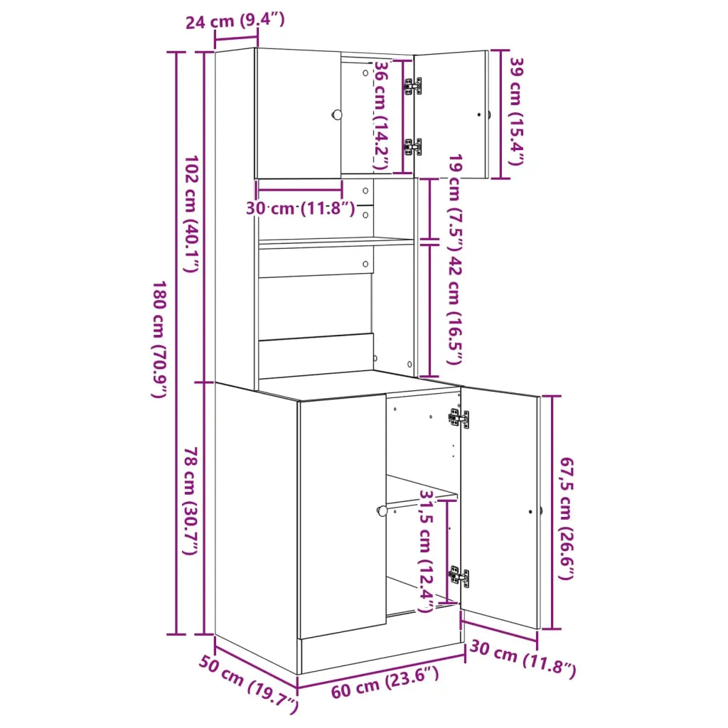 Credenza da cucina con porta 2 pz-Buffet-Armadio da cucina Rovere Nero 60 x 50 x 180 cm