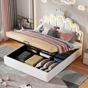 LETTO Contenitore 140x200 cm Bianco in PU con luci LED