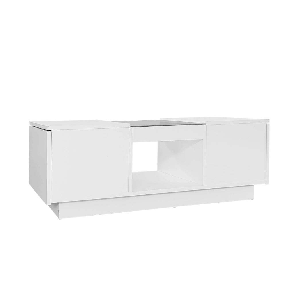 Tavolino da salotto con LED - Zephmum- 100x50x35,5cm- Bianco- App controllo 2 cassetti