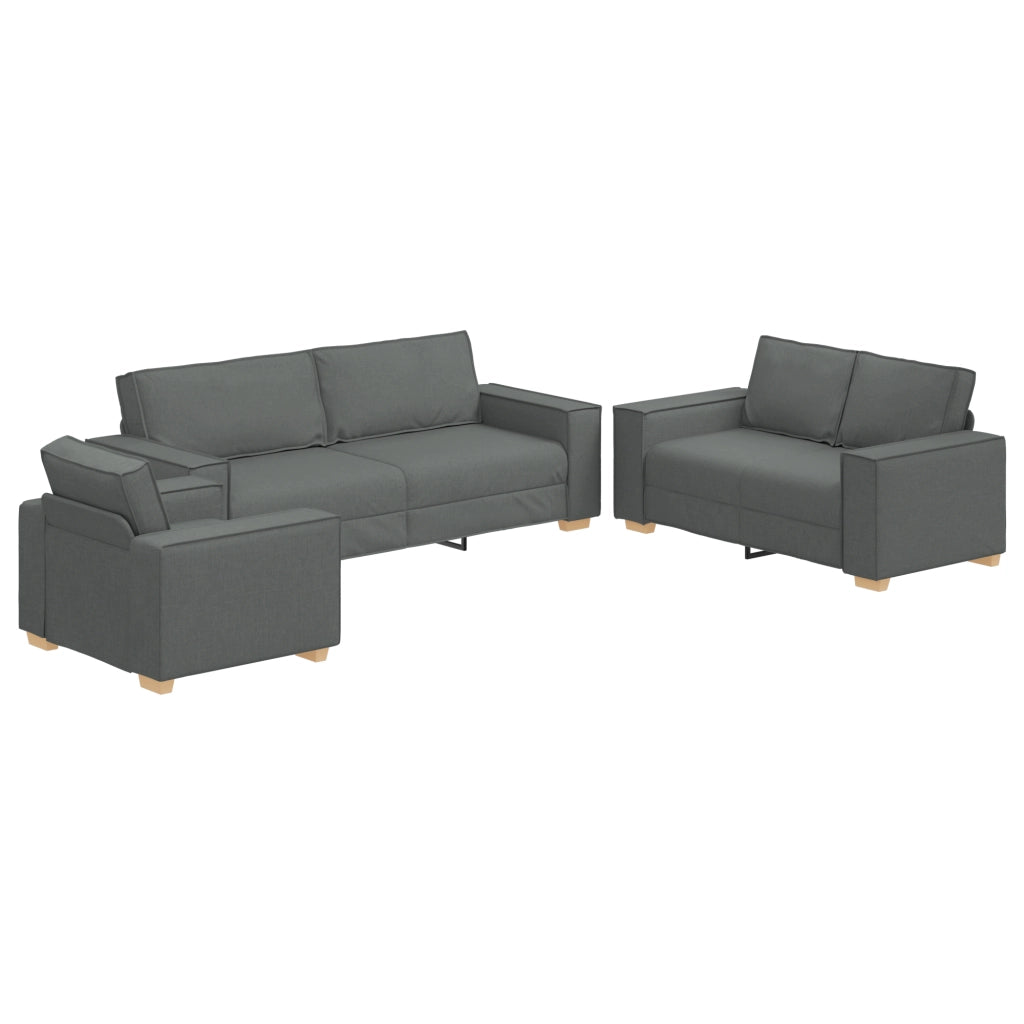 Set di divani a 3 pezzi con cuscini in tessuto grigio scuro