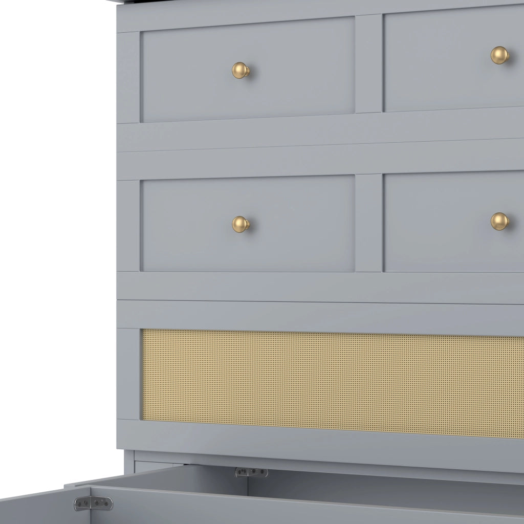 DESMIU Letto combinato 2 posti con cassetto, USB e presa, 140 × 200 cm, senza materasso, MDF, grigio